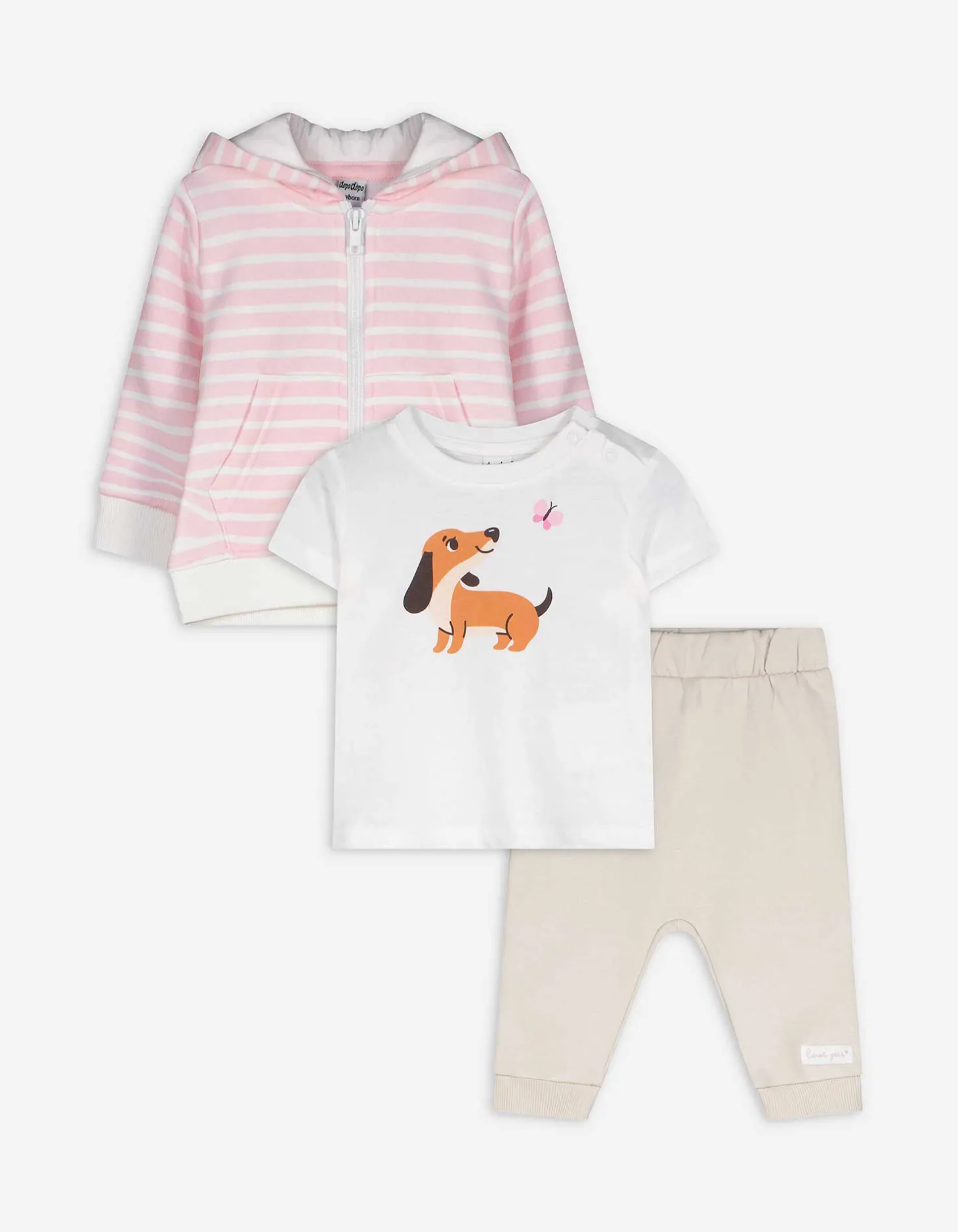 Set van sweatjack, broek en T-shirt - Print - wit