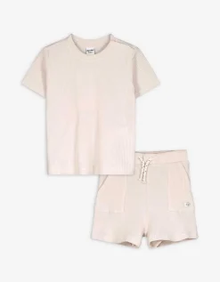 Set van T-shirt en broek - Wafelstructuur - wit