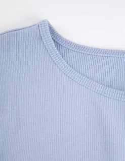 Shirt - Geribde structuur - lichtblauw
