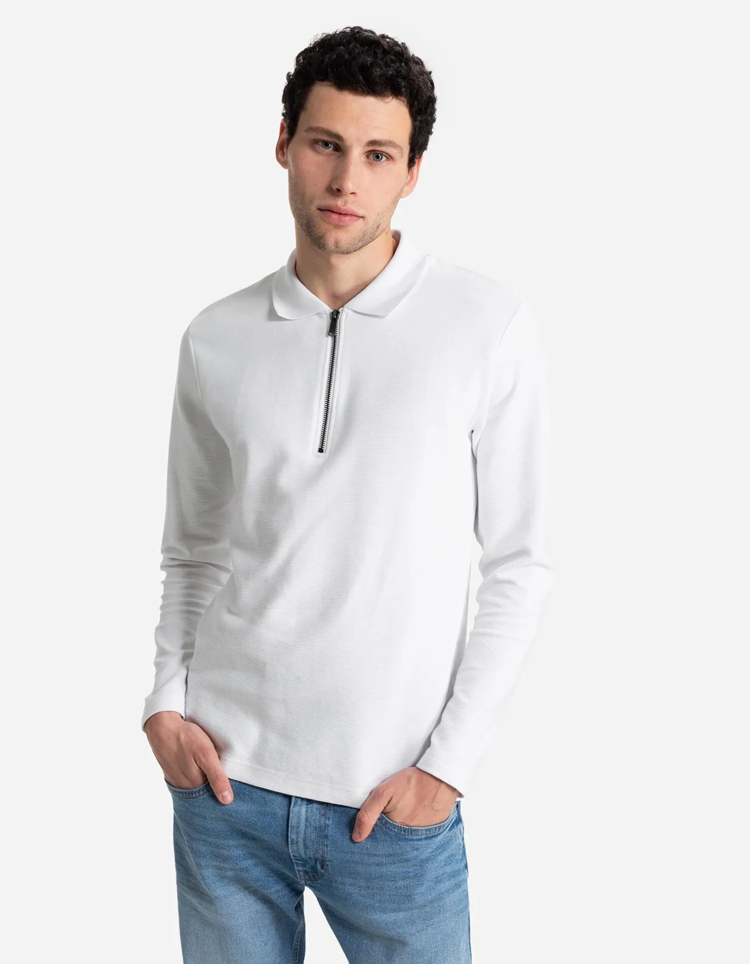 Shirt met lange mouwen - Ritssluiting - wit