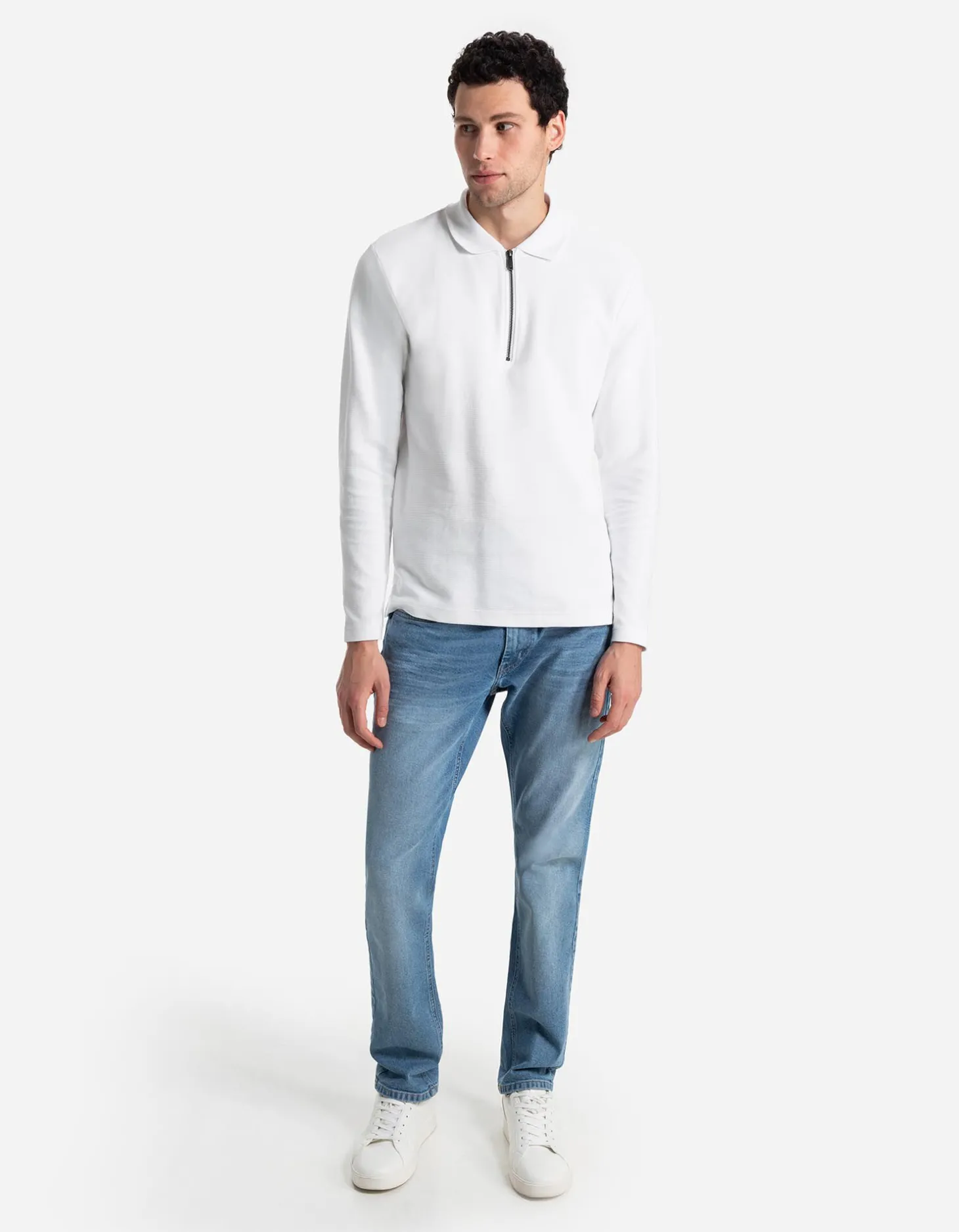 Shirt met lange mouwen - Ritssluiting - wit