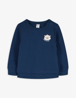 Sweatshirt - Bandje met drukknoop - donkerblauw