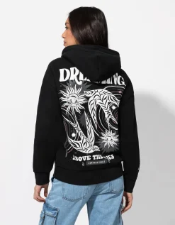 Sweatshirt - Print op rug - zwart