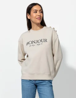 Sweatshirt - Sierknopen - beige
