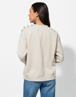 Sweatshirt - Sierknopen - beige