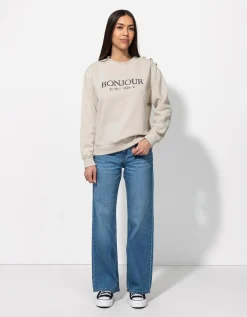 Sweatshirt - Sierknopen - beige