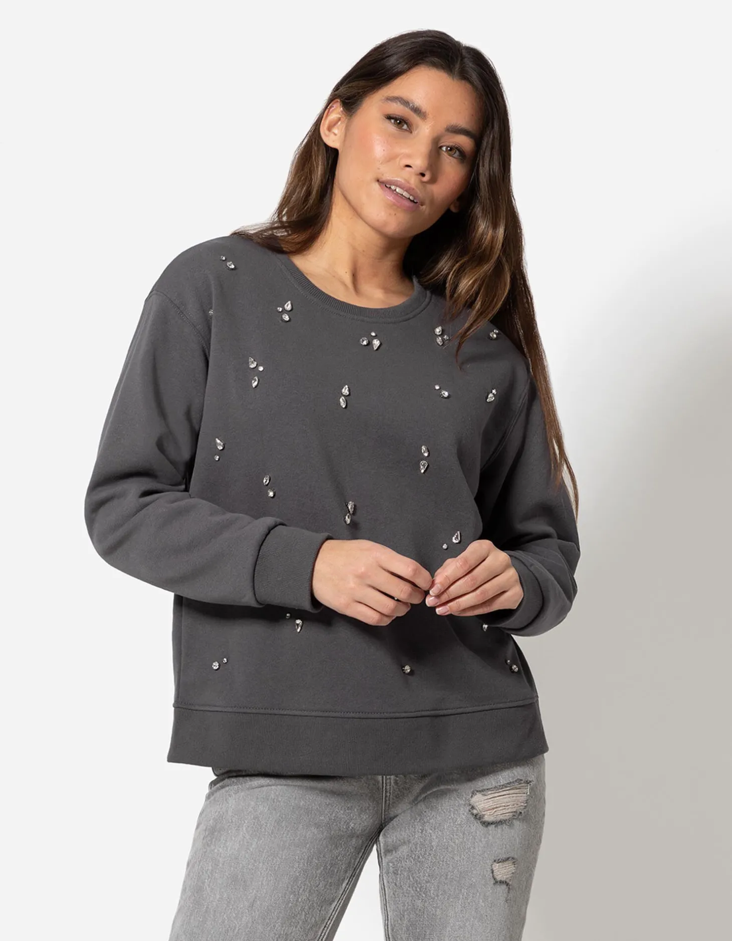 Sweatshirt - Siersteentjes - donkergrijs
