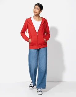 Sweatvest - Capuchon met tunnelkoord - rood