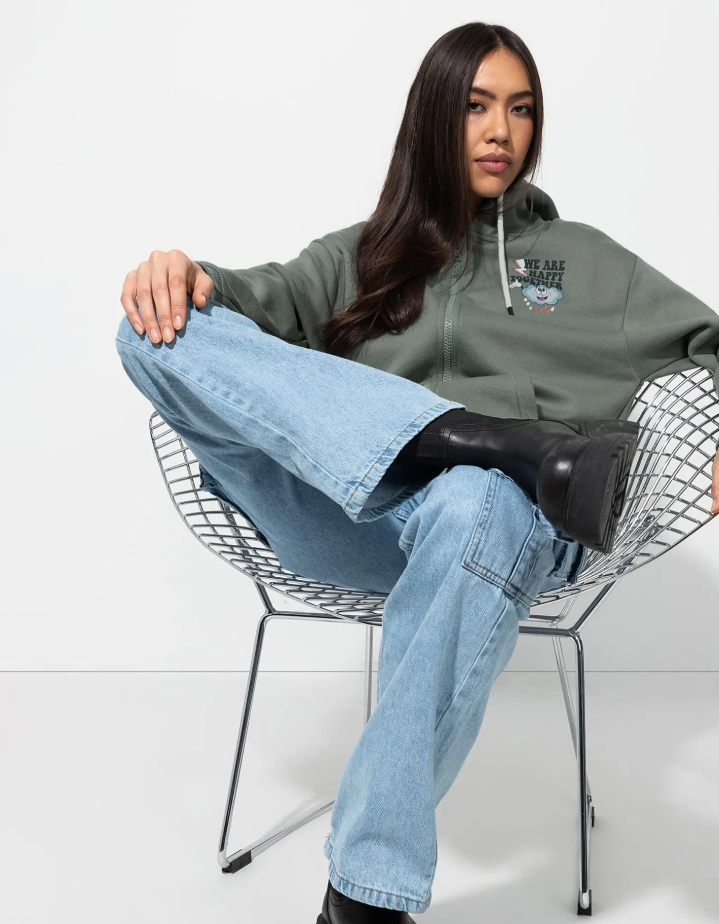 Sweatvest - Print op rug - groen