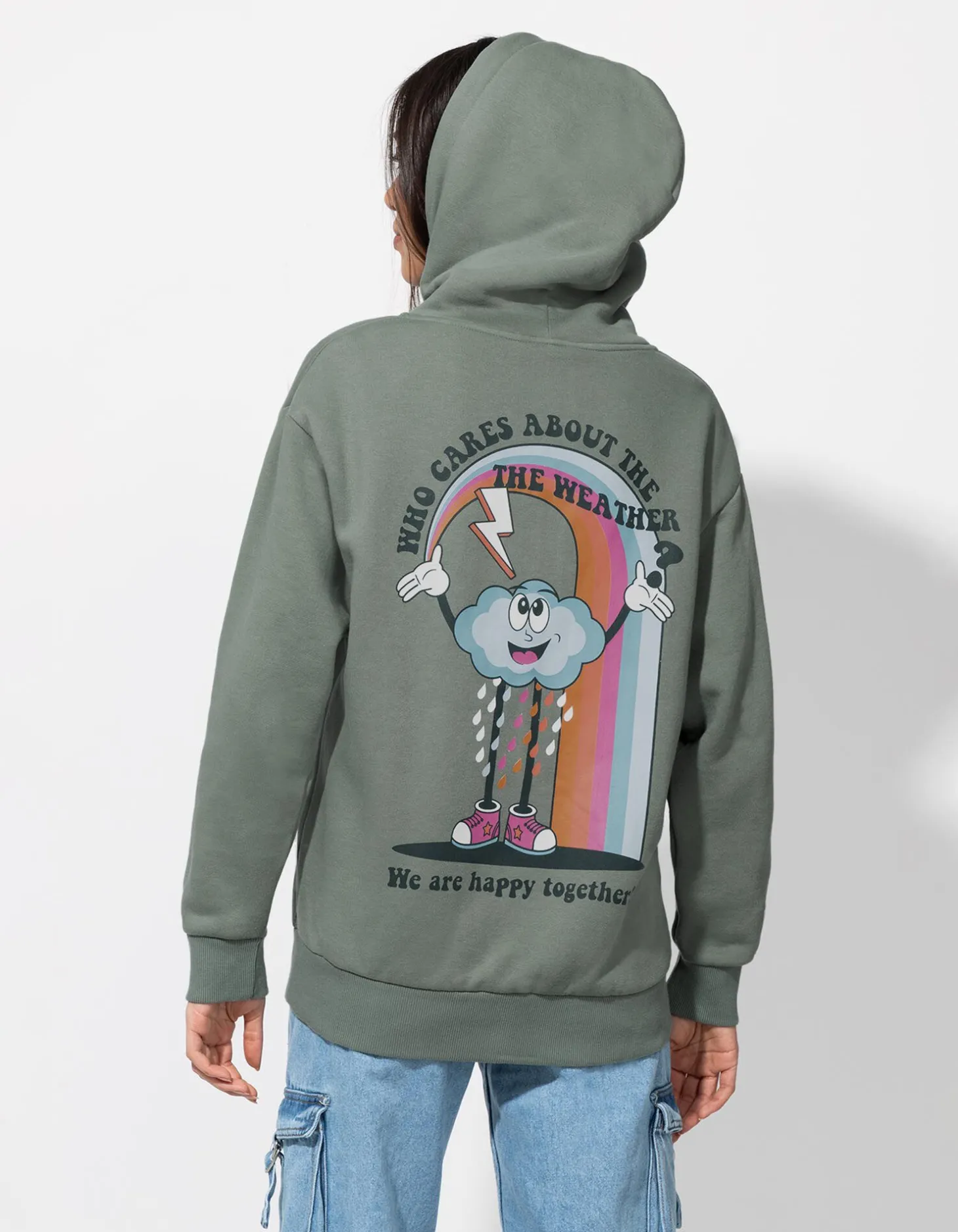 Sweatvest - Print op rug - groen