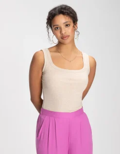Top - Geribde structuur - beige