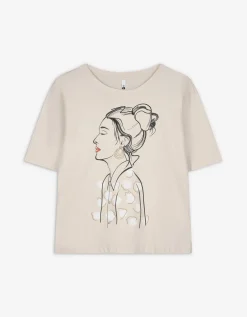 T-shirt - Borduursels - beige