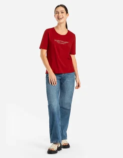 T-shirt - Borduursels - donkerrood