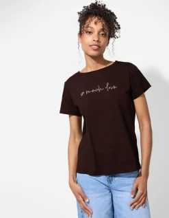 T-shirt - Borduursels - donkerbruin