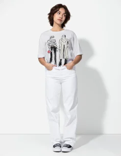 T-shirt - Borduursels - wit