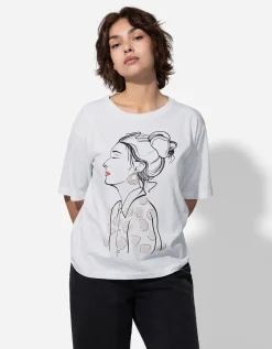 T-shirt - Borduursels - wit