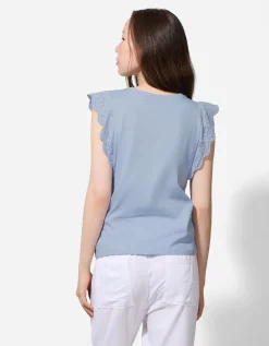 T-shirt - Broderie - lichtblauw