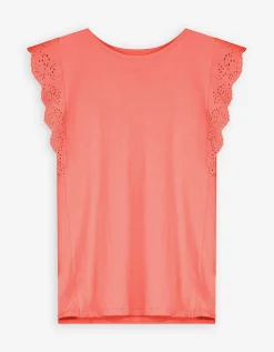 T-shirt - Broderie - lichtrood