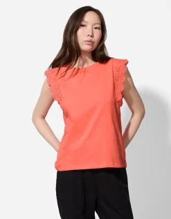 T-shirt - Broderie - lichtrood