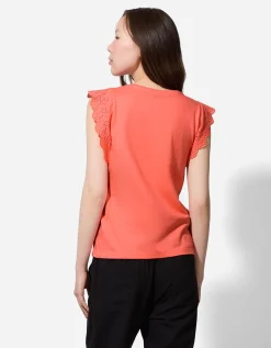T-shirt - Broderie - lichtrood