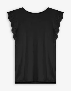 T-shirt - Broderie - zwart