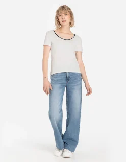 T-shirt - Contraststrepen - wit
