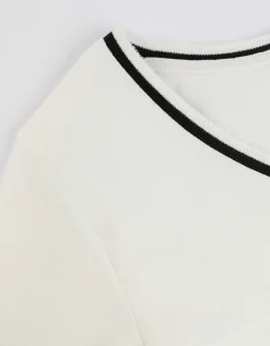 T-shirt - Contraststrepen - wit