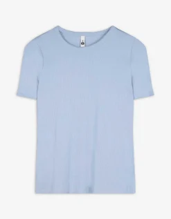 T-shirt - Geribde structuur - lichtblauw