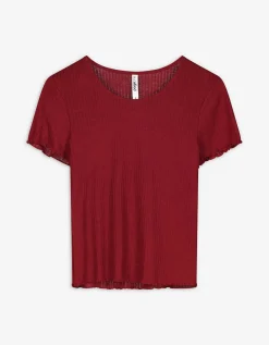 T-shirt - Geribde structuur - donkerrood