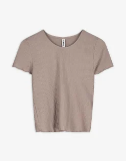 T-shirt - Geribde structuur - beige