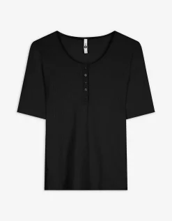 T-shirt - Geribde structuur - zwart