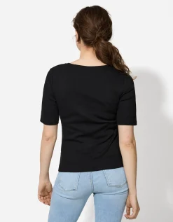 T-shirt - Geribde structuur - zwart