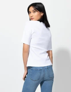 T-shirt - Geribde structuur - wit