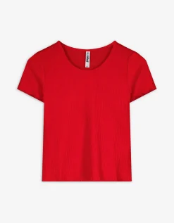 T-shirt - Geribde structuur - rood