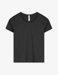 T-shirt - Geribde structuur - zwart
