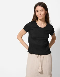 T-shirt - Geribde structuur - zwart