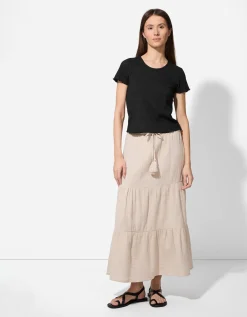 T-shirt - Geribde structuur - zwart