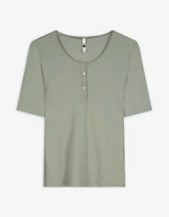 T-shirt - Geribde structuur - groen