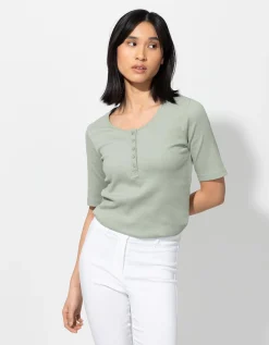 T-shirt - Geribde structuur - groen