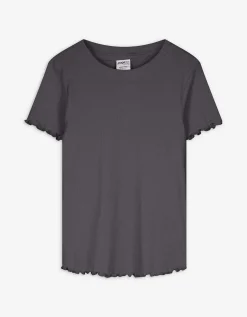 T-shirt - Geribde structuur - donkergrijs