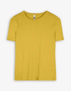 T-shirt - Geribde structuur - donkergeel