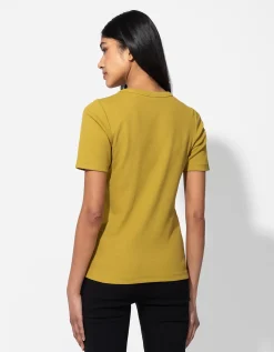T-shirt - Geribde structuur - donkergeel