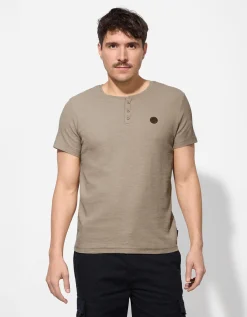 T-shirt - Knoopsluiting - beige