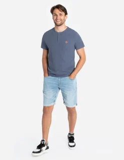 T-shirt - Knoopsluiting - donkerblauw