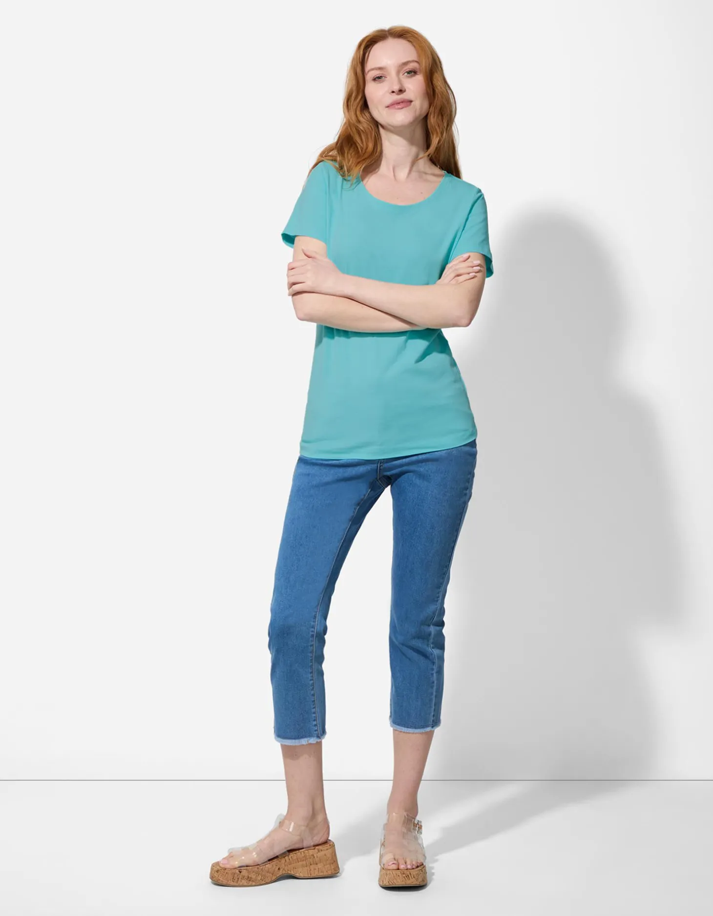 T-shirt - Met stretch - turkoois