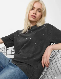 T-shirt - Met studs - donkergrijs