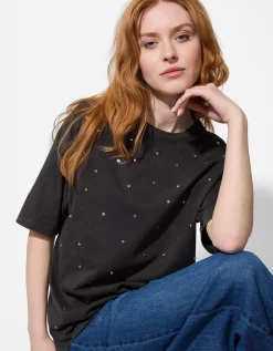 T-shirt - Met studs - donkergrijs