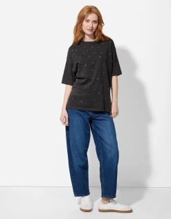 T-shirt - Met studs - donkergrijs