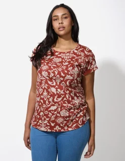 T-shirt - Motief all-over - donkerrood