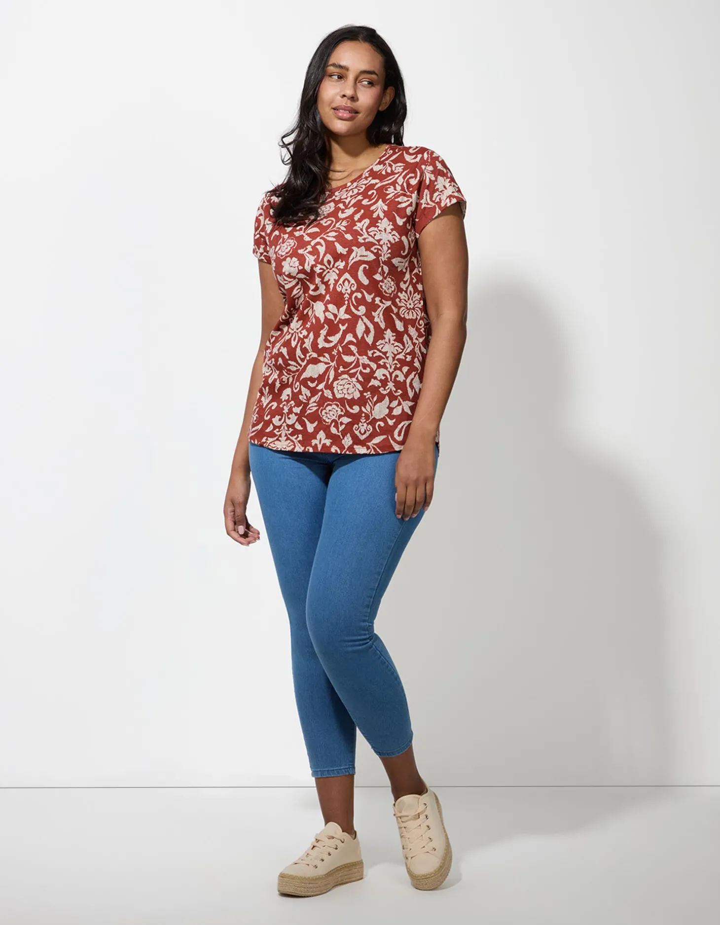 T-shirt - Motief all-over - donkerrood